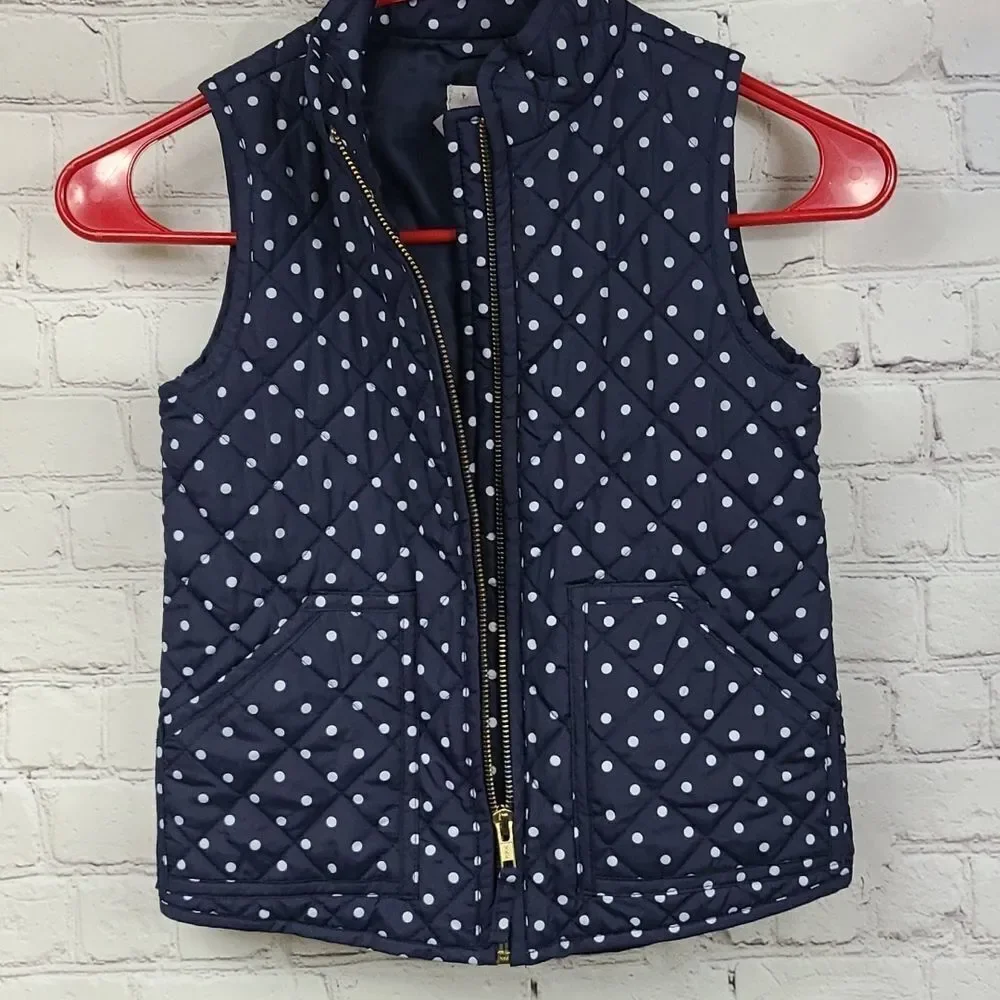 Crewcuts J Crew Girls Puffer Vest 4 5 Navy Polka Dot Quilted Jacket Preppy Kids